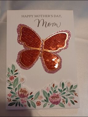 American Greetings Mother's Day Card With Pink Sequins And Glitter Butterfly